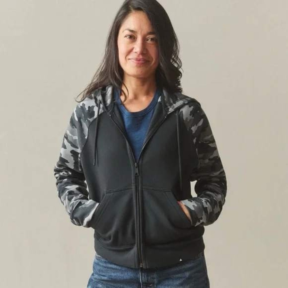 NEW American Giant Womens Raglan Classic Zip 2.0 Hoodie Sweatshirt Black Camo XL